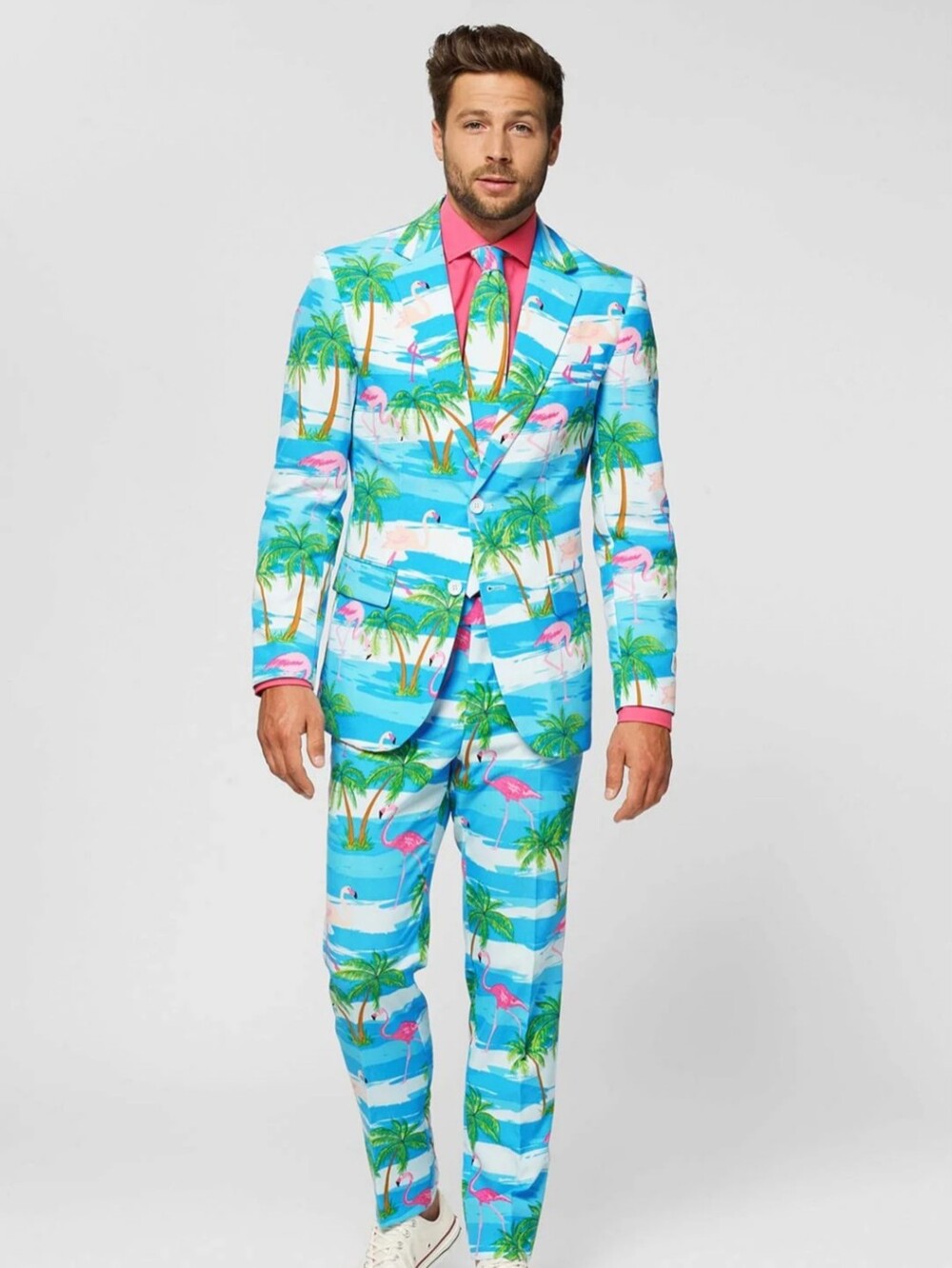 Tropical Blue Flamingo Print Men's Blazer & Pants Set